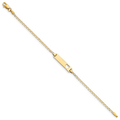 Solid 14K Yellow Gold Cut-out Heart Flat Curb Link ID Bracelet