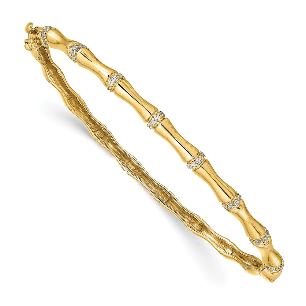 14k Yellow Gold Bamboo Design Natural Diamond Hinged Bangle