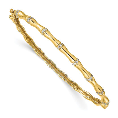 14k Yellow Gold Bamboo Design Natural Diamond Hinged Bangle