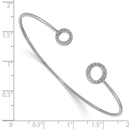 14k White Gold Natural Diamond Circles Flexible Cuff Bangle