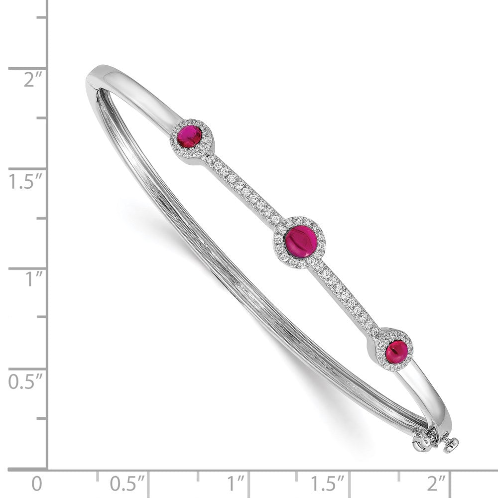 14k White Gold Natural Diamond and Cabochon Ruby Bangle