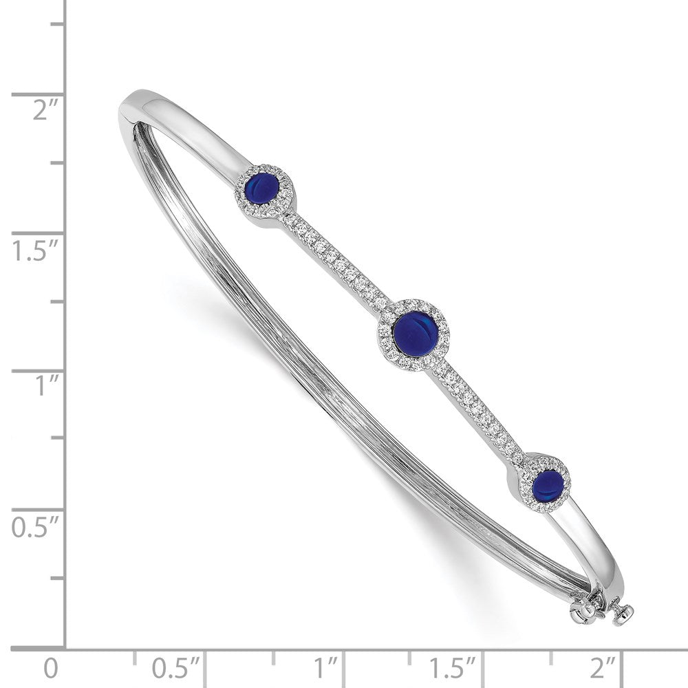14k White Gold Natural Diamond and Cabochon Sapphire Bangle