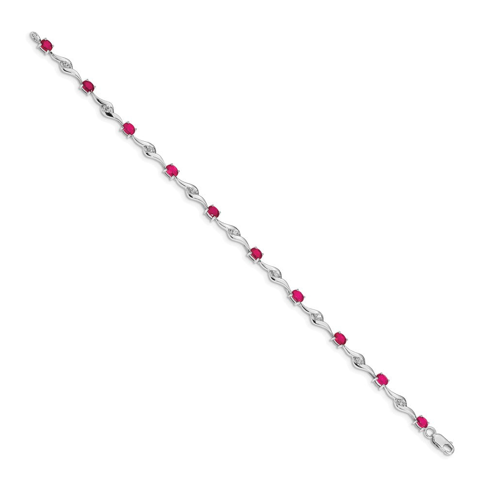 14k White Gold White Sapphire and Ruby Bracelet