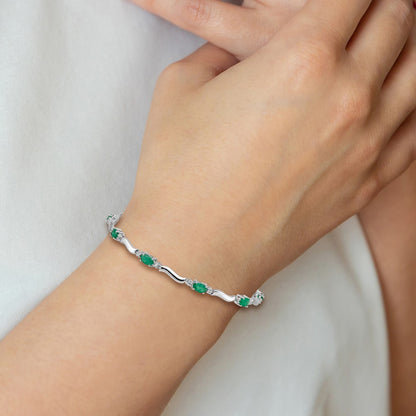 14k White Gold Natural Diamond and Emerald Bracelet