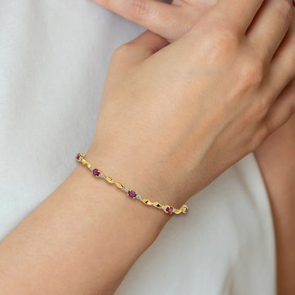 14k Yellow Gold Natural Diamond and Oval Ruby Bracelet