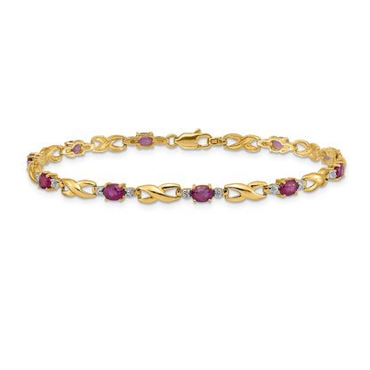 14k Yellow Gold Natural Diamond and Oval Ruby Bracelet