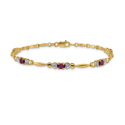 14k Yellow Gold Natural Diamond and Ruby Bracelet
