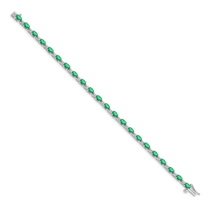 14k White Gold Natural Diamond and Emerald Bracelet