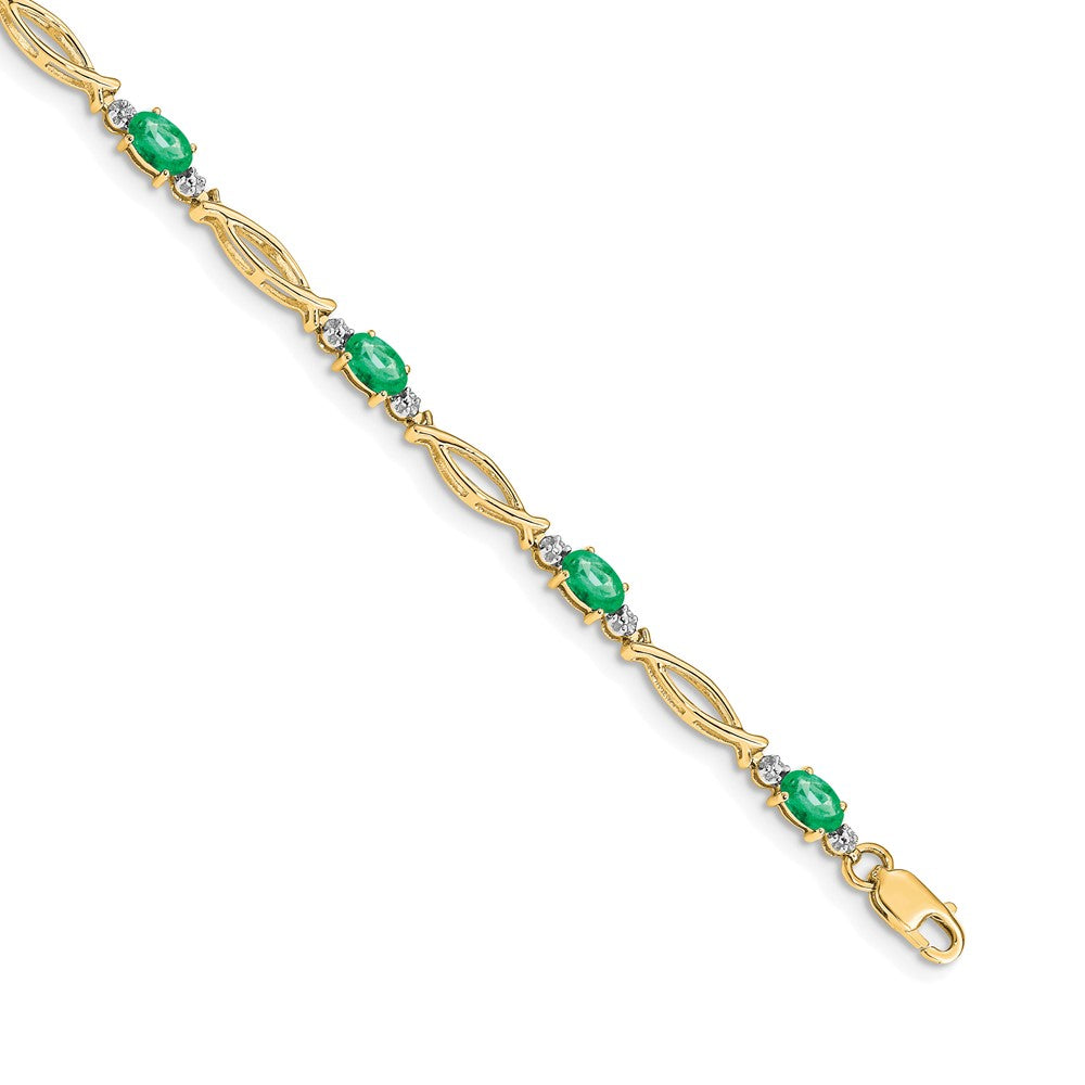 14k Yellow Gold Natural Diamond and Emerald Bracelet