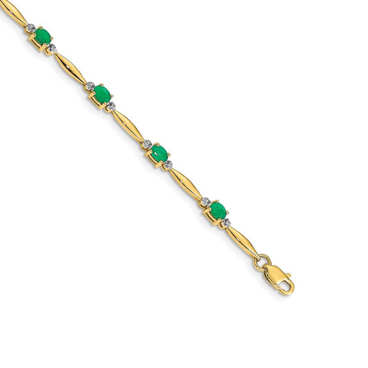 14k Yellow Gold Natural Diamond and Oval Emerald Bracelet