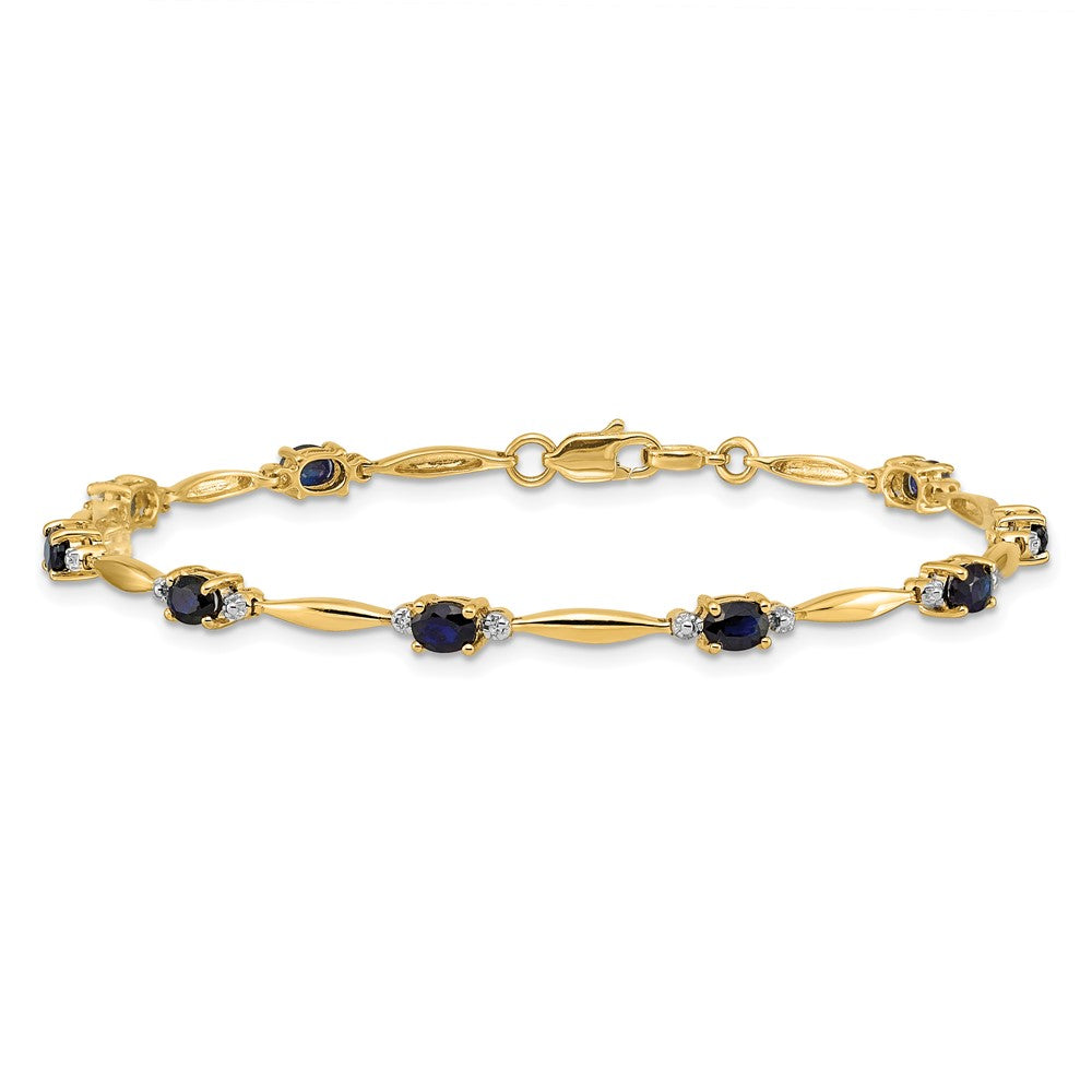 14k Yellow Gold Natural Diamond and Oval Sapphire Bracelet