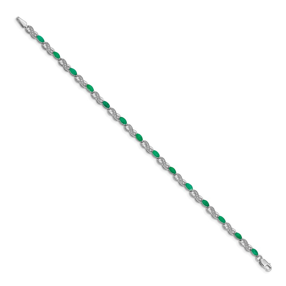 14k White Gold Natural Diamond and Emerald Infinity Bracelet