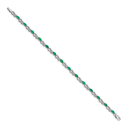 14k White Gold Natural Diamond and Emerald Infinity Bracelet