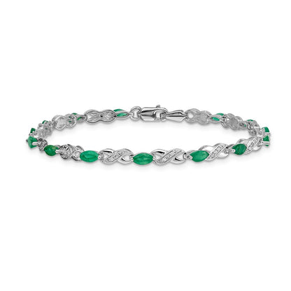 14k White Gold Natural Diamond and Emerald Infinity Bracelet