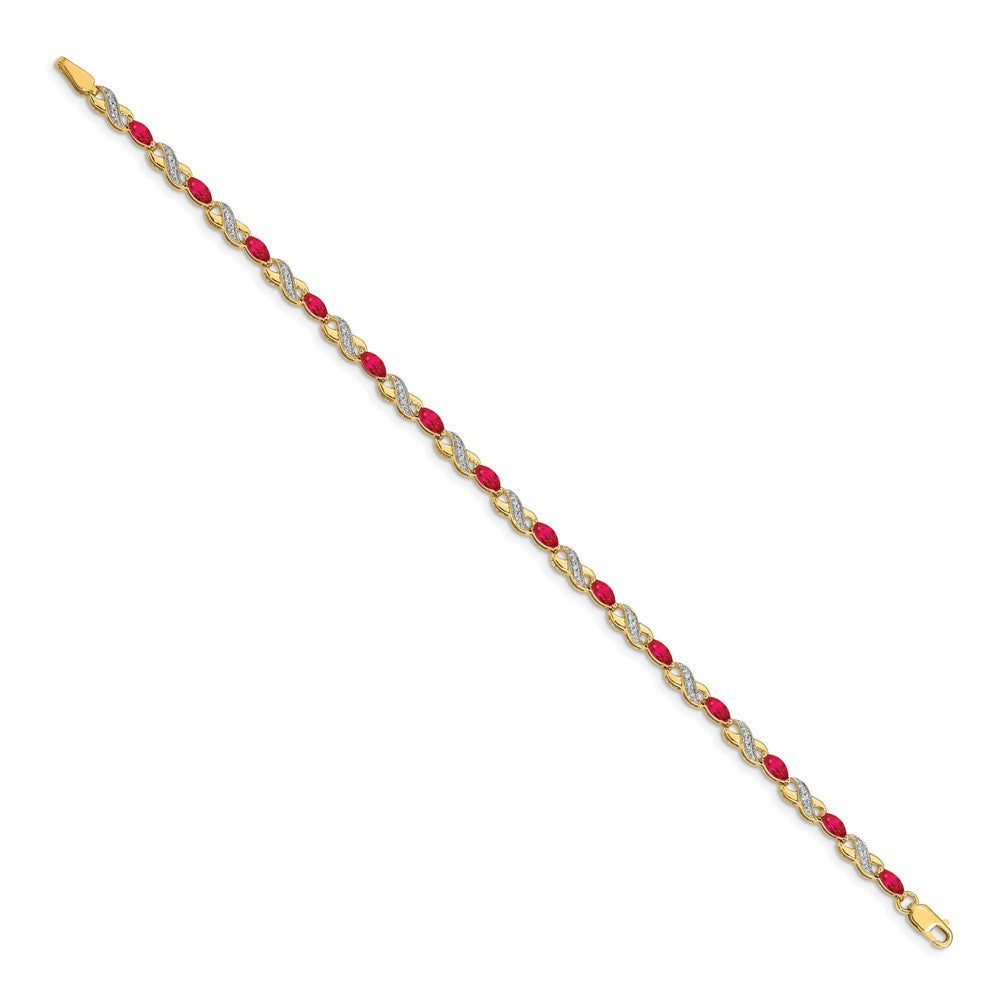 14k Yellow Gold Natural Diamond and Ruby Infinity Bracelet