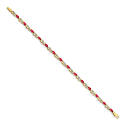14k Yellow Gold Natural Diamond and Ruby Infinity Bracelet