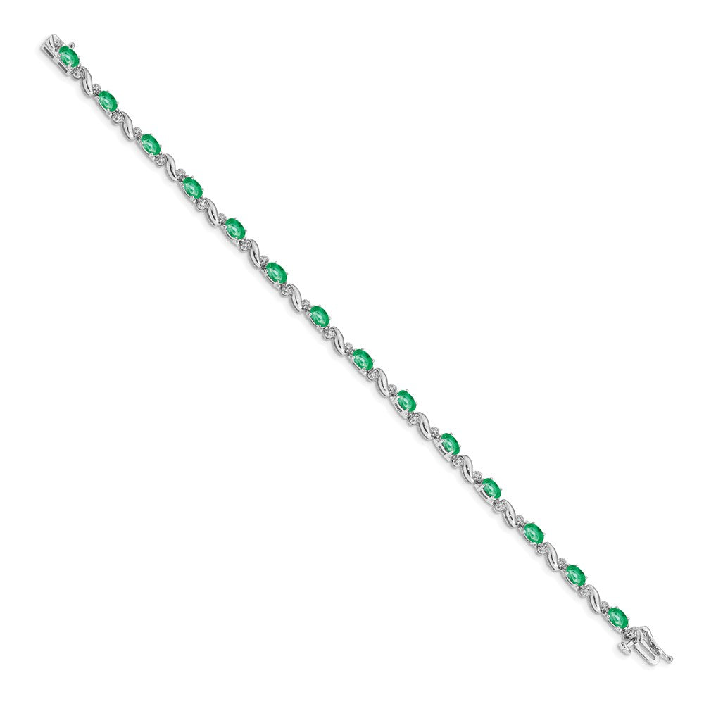 14k White Gold Natural Diamond and Emerald Bracelet