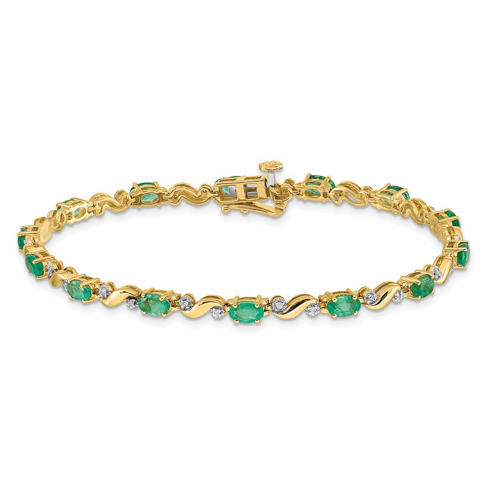 14k Yellow Gold Natural Diamond and Emerald Bracelet