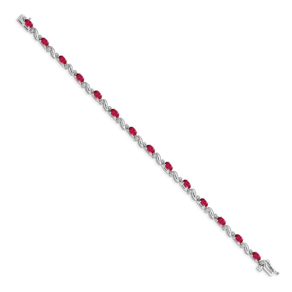 14k White Gold Natural Diamond and Ruby Bracelet