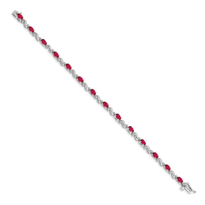 14k White Gold Natural Diamond and Ruby Bracelet