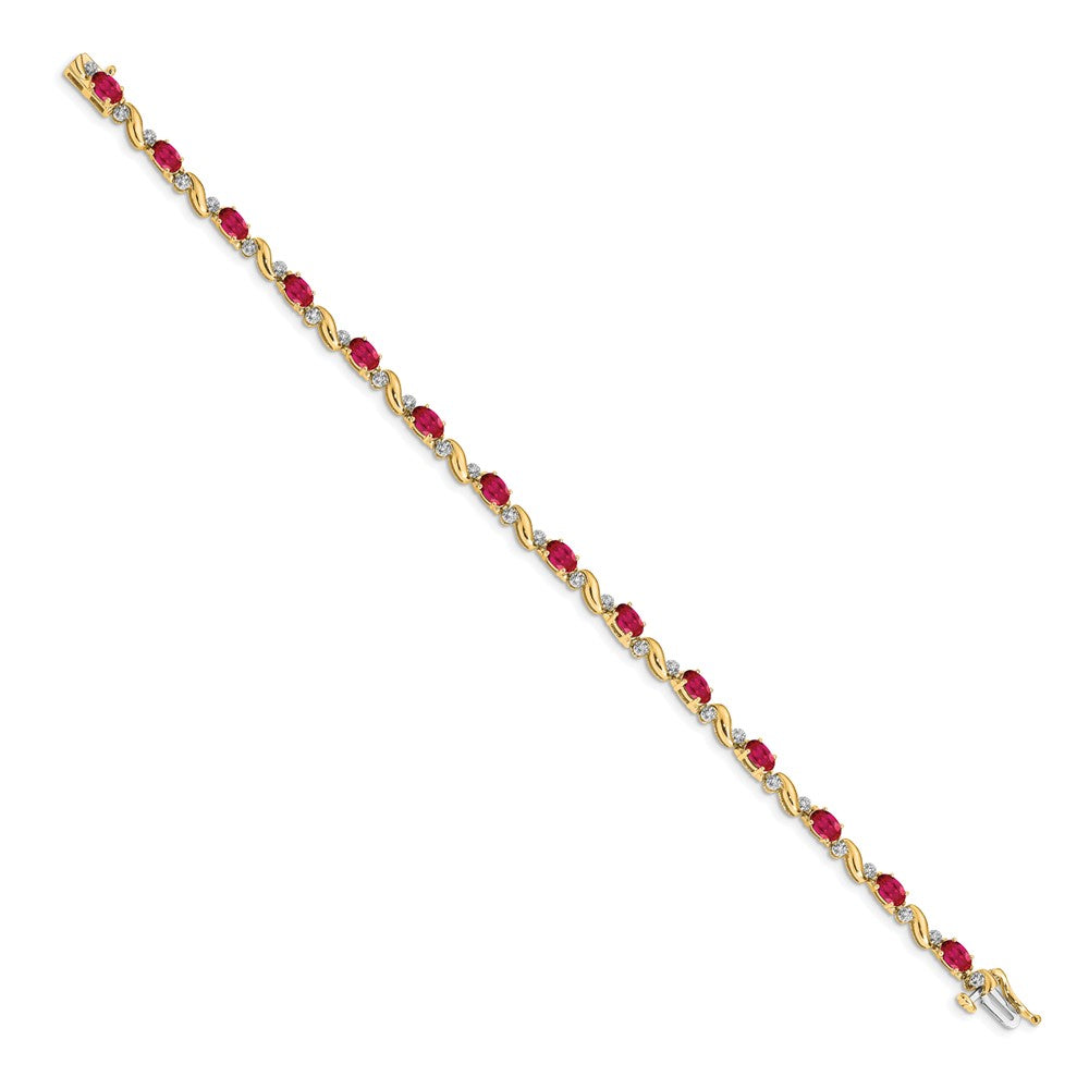 14k Yellow Gold Natural Diamond and Ruby Bracelet