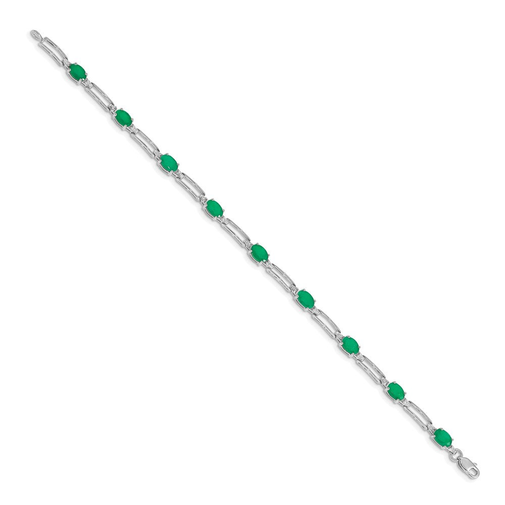 14k White Gold Natural Diamond and Emerald Bracelet