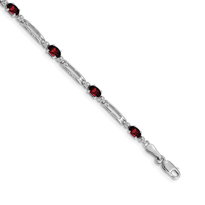 14k White Gold Natural Diamond and Garnet Bracelet