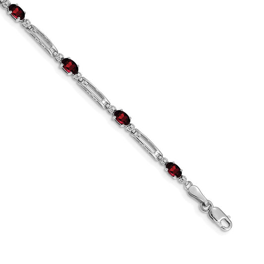 14k White Gold Natural Diamond and Garnet Bracelet