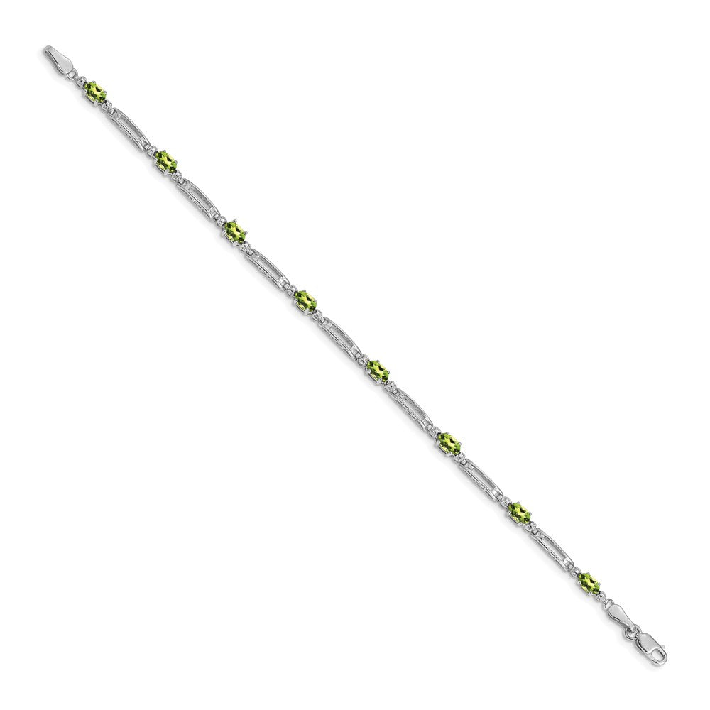 14k White Gold Natural Diamond and Peridot Bracelet