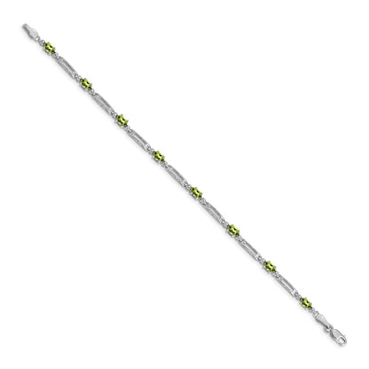 14k White Gold Natural Diamond and Peridot Bracelet