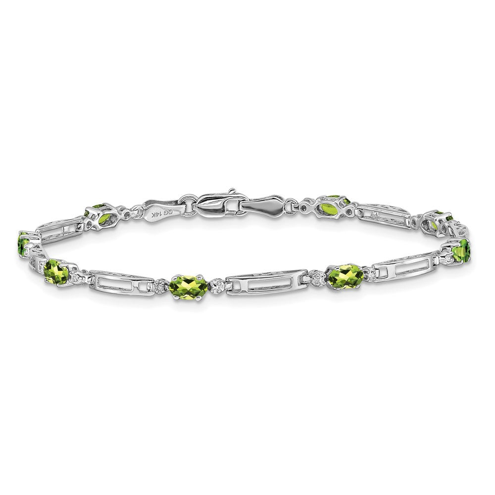 14k White Gold Natural Diamond and Peridot Bracelet