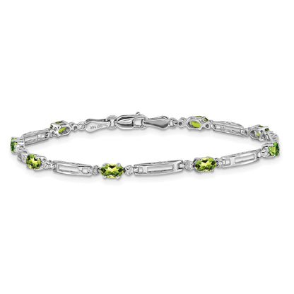 14k White Gold Natural Diamond and Peridot Bracelet