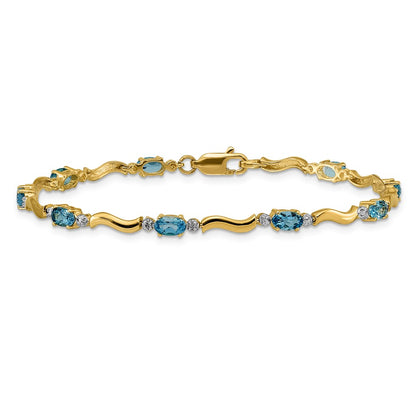14k Yellow Gold Fancy Natural Diamond and Blue Topaz Bracelet