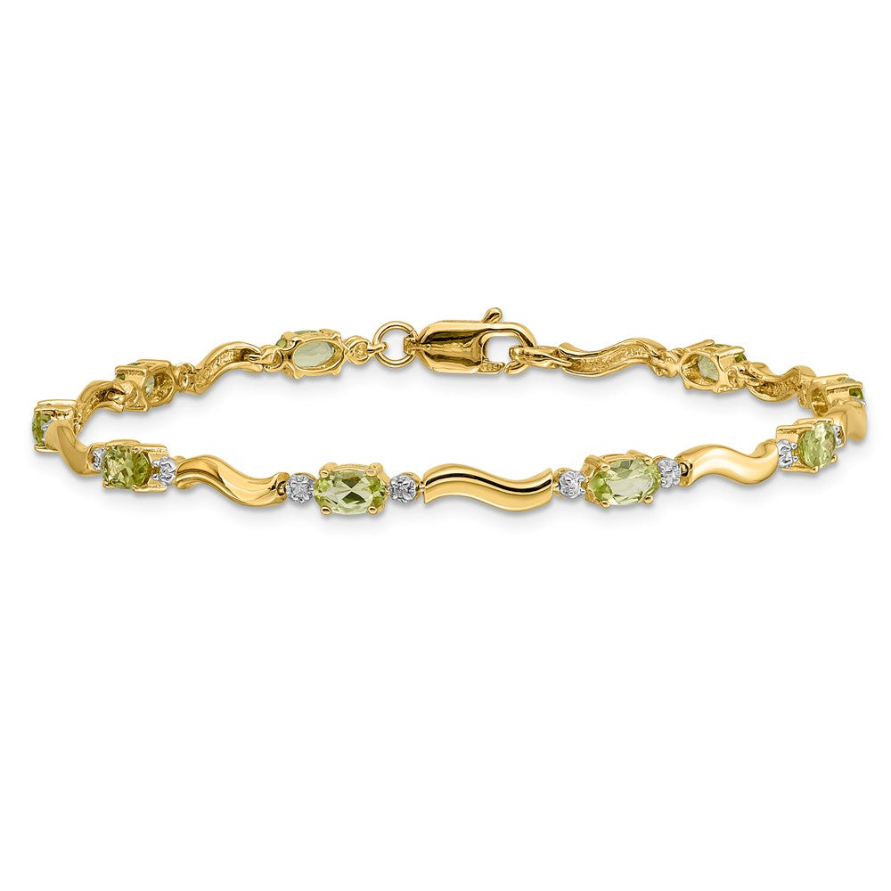 14k Yellow Gold Fancy Natural Diamond and Peridot Bracelet