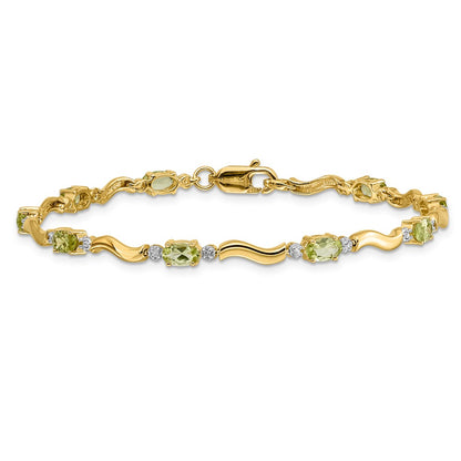 14k Yellow Gold Fancy Natural Diamond and Peridot Bracelet