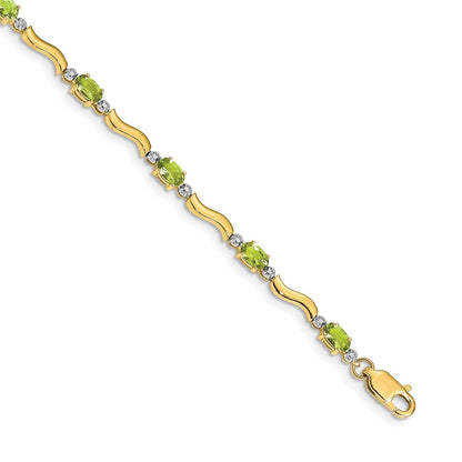 14k Yellow Gold Fancy Natural Diamond and Peridot Bracelet