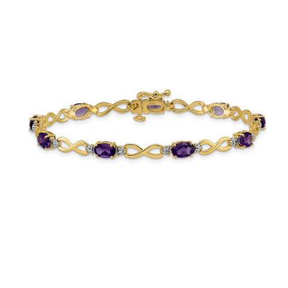 14k Yellow Gold Amethyst and Natural Diamond Infinity Bracelet