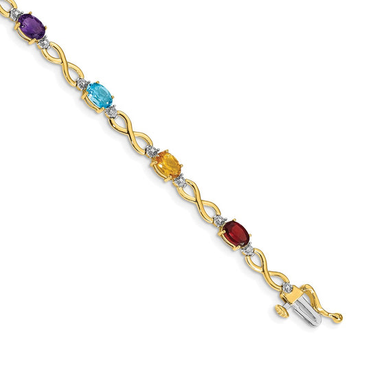 14k Yellow Gold Rainbow Gemstone and Natural Diamond Infinity Bracelet