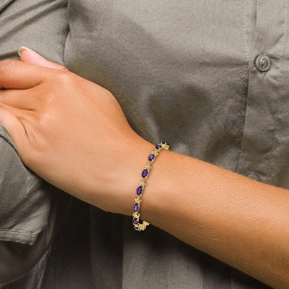 14k Yellow Gold Floral Natural Diamond and Amethyst Bracelet