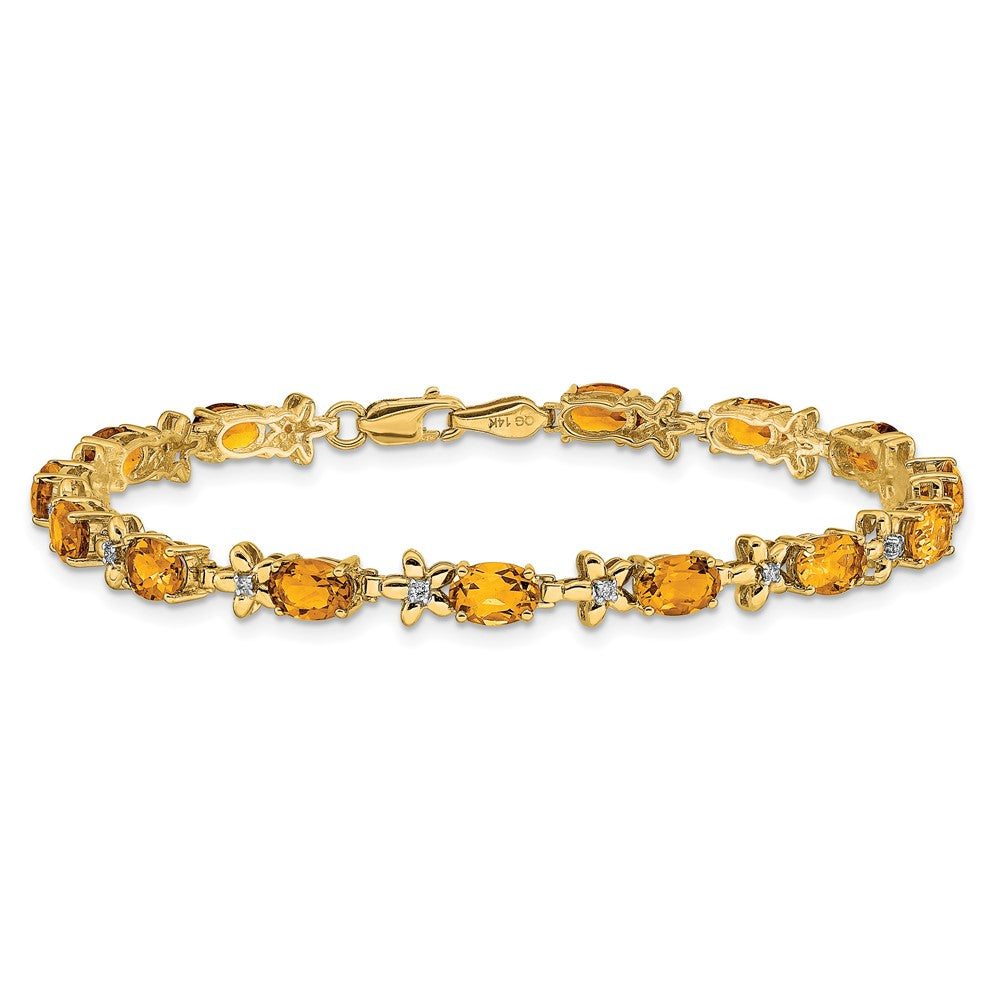 14k Yellow Gold Floral Natural Diamond and Citrine Bracelet