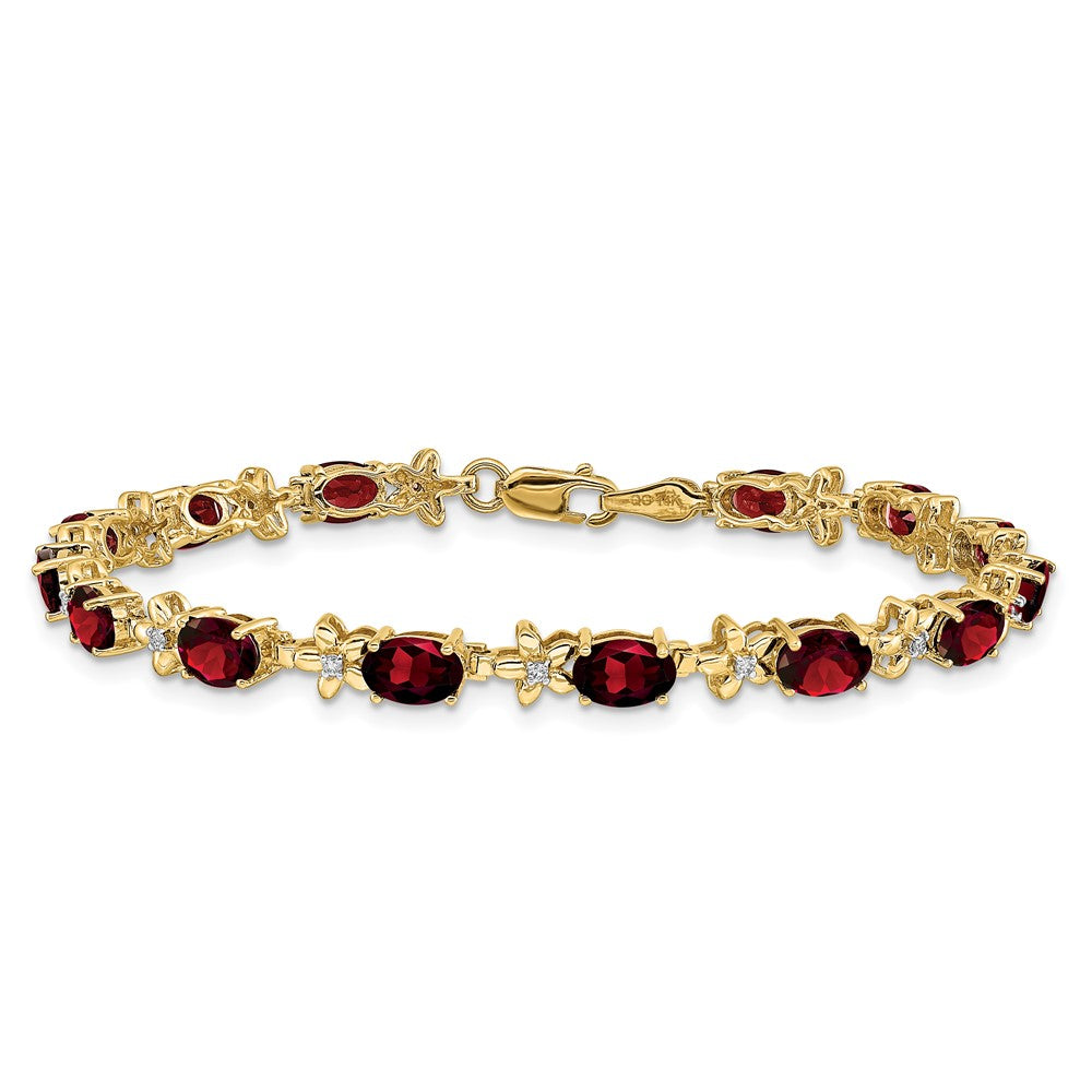 14k Yellow Gold Floral Natural Diamond and Garnet Bracelet