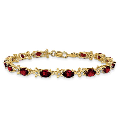 14k Yellow Gold Floral Natural Diamond and Garnet Bracelet