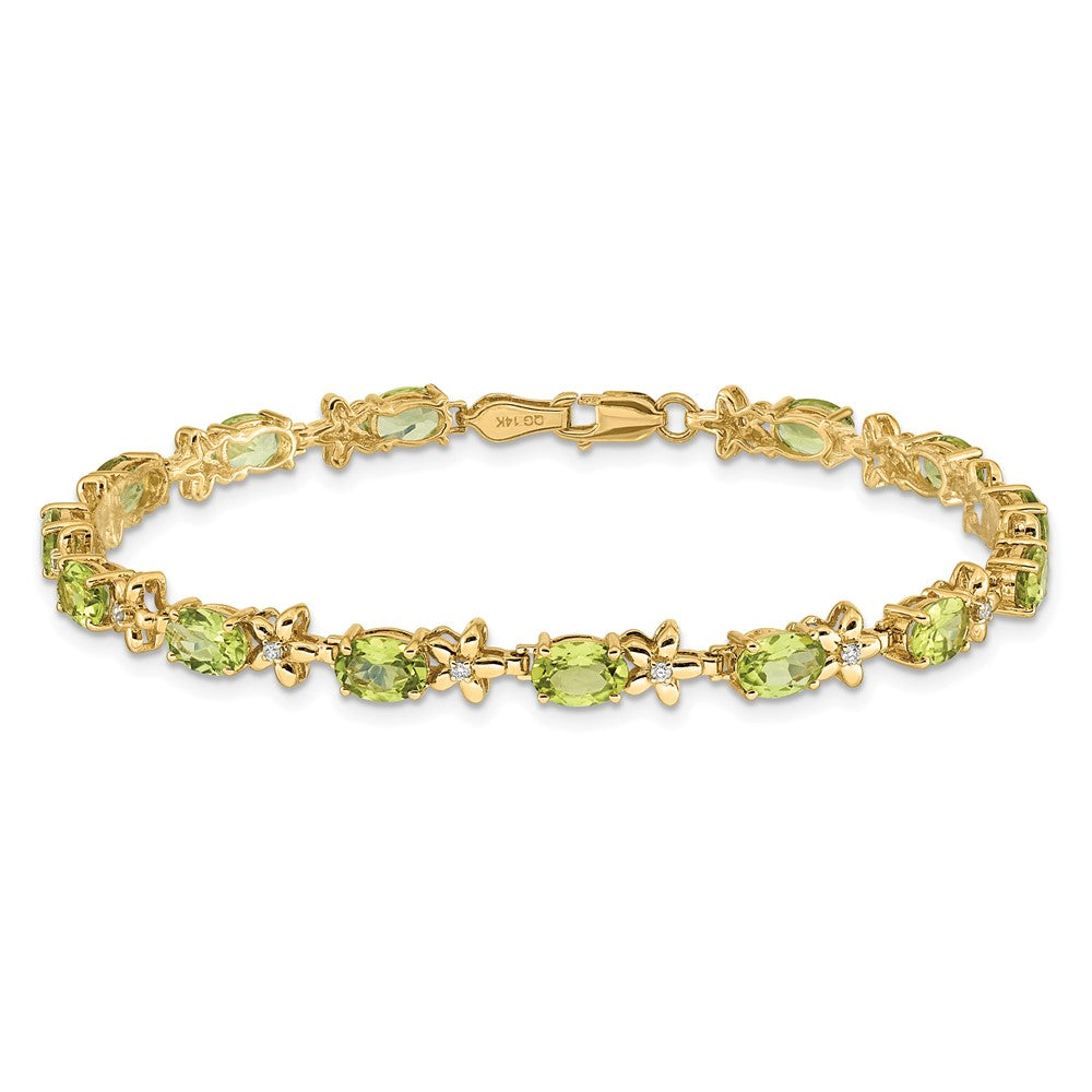 14k Yellow Gold Floral Natural Diamond and Peridot Bracelet