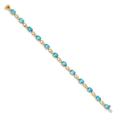 14k Yellow Gold Blue Topaz and Natural Diamond Bracelet