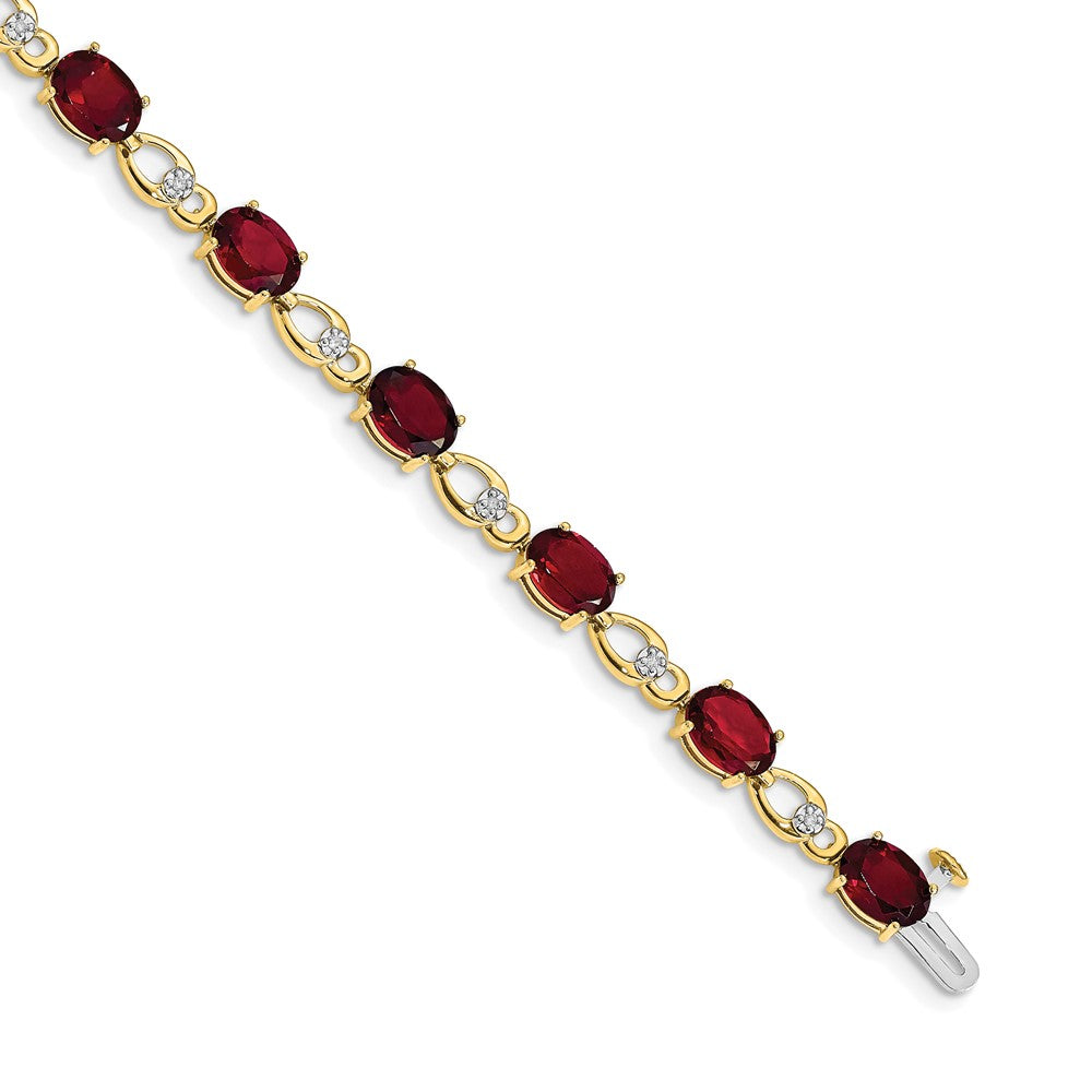 14k Yellow Gold Garnet and Natural Diamond Bracelet