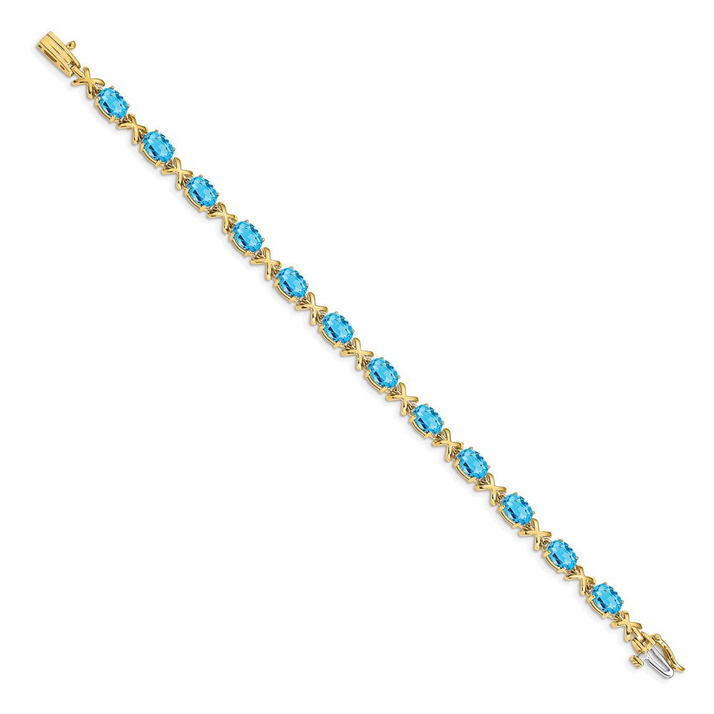 14k Yellow Gold 7x5mm Oval Blue Topaz Bracelet