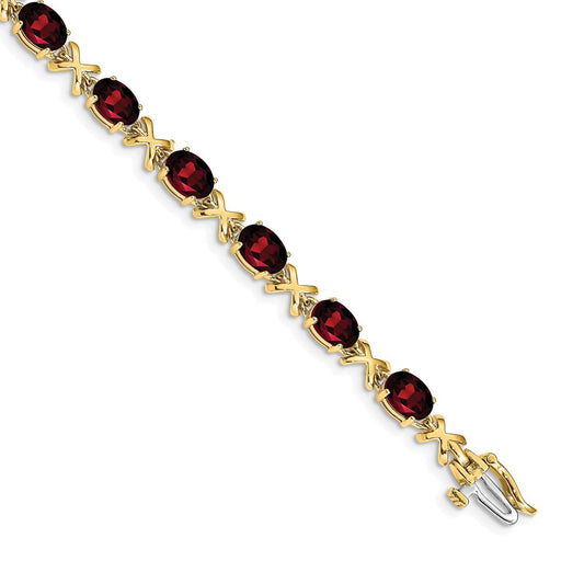 14k Yellow Gold 7x5mm Oval Garnet Bracelet