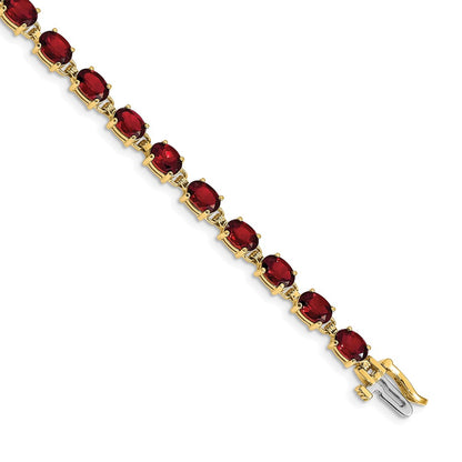 14k Yellow Gold 6x4mm Oval Garnet Bracelet