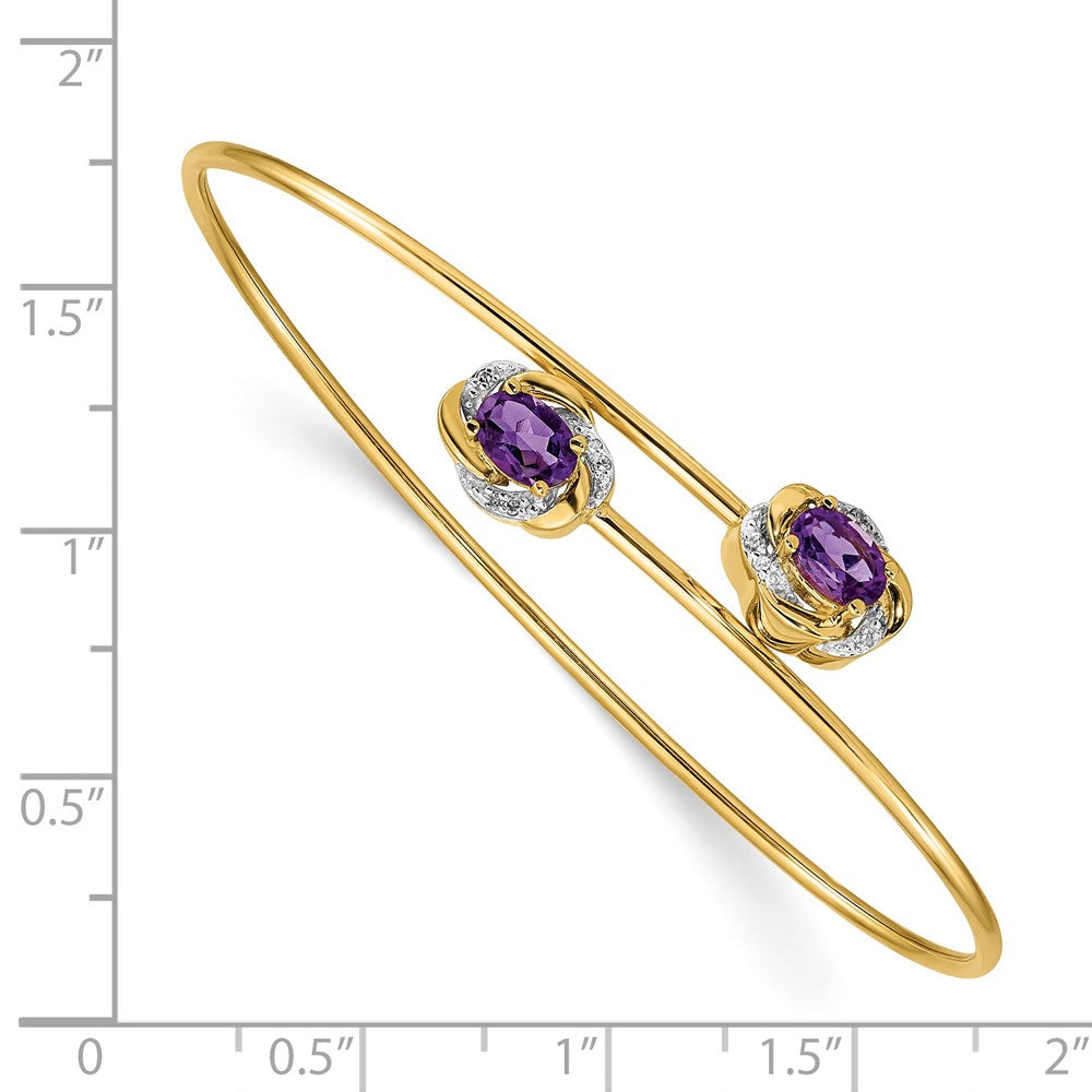 14k Yellow Gold Polished .03ct Natural Diamond and Amethyst Flexible Bangle