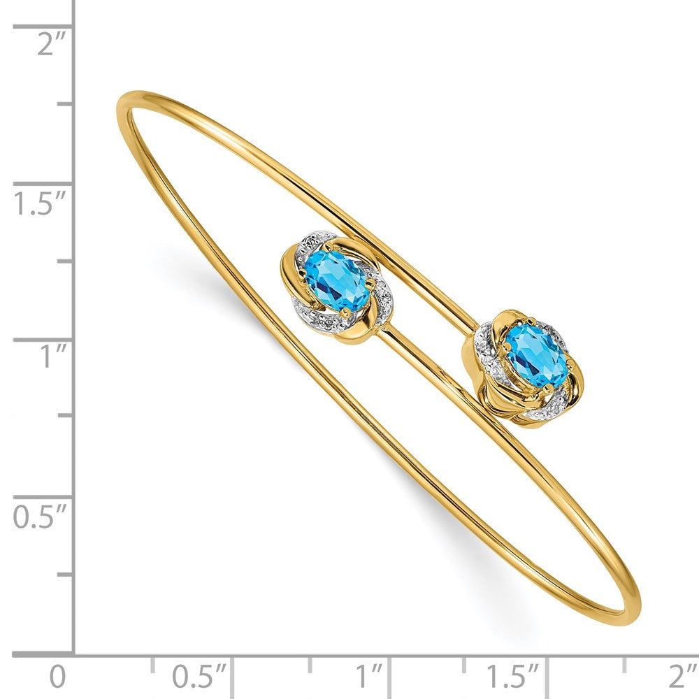 14k Yellow Gold Polished .03ct Natural Diamond and Blue Topaz Flexible Bangle